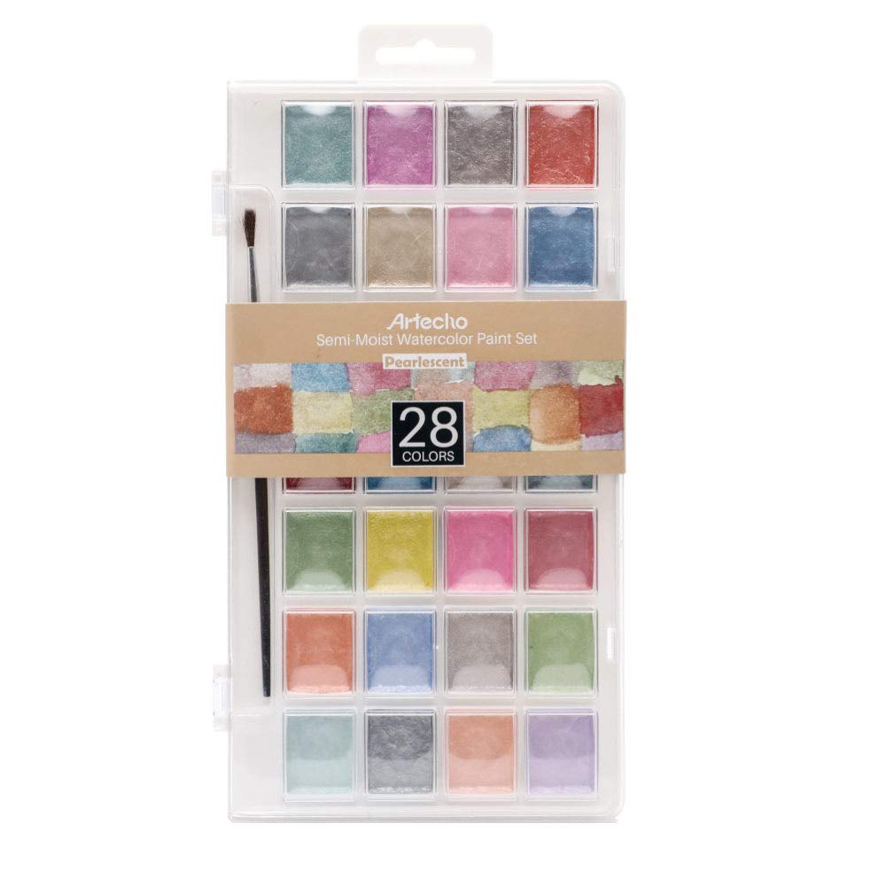 Metallic Watercolor Paint Set, 28 Glitter Colors