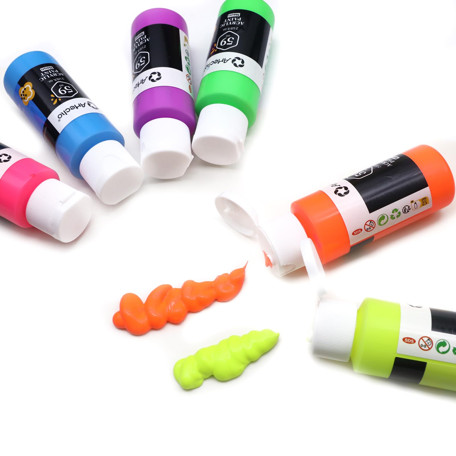 Glow in the Dark Acrylic Paint, 6 Colors (59ml / 2oz)