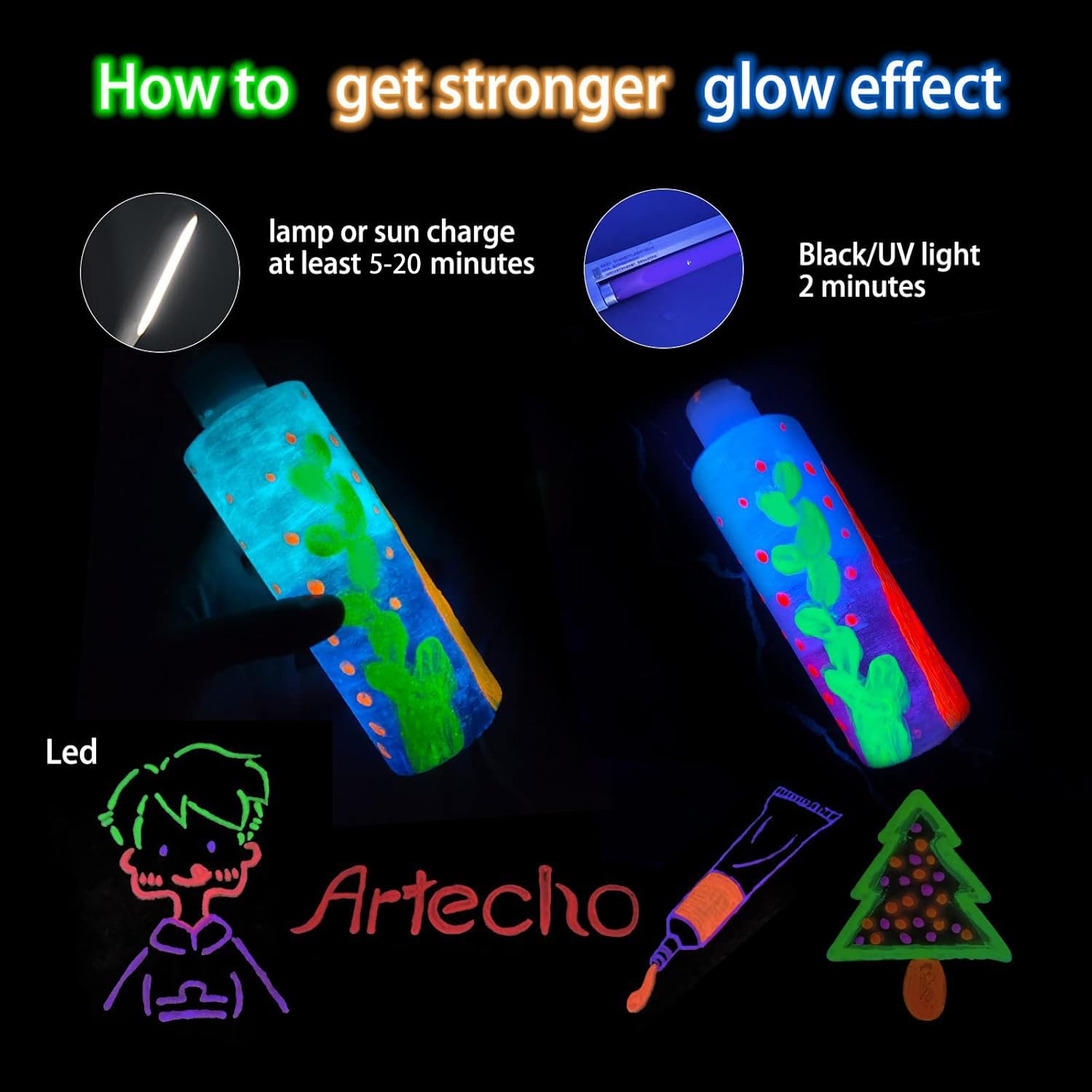 Glow in the Dark Acrylic Paint, 18 Colors (11ml)