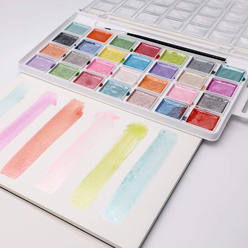 Metallic Watercolor Paint Set, 28 Glitter Colors