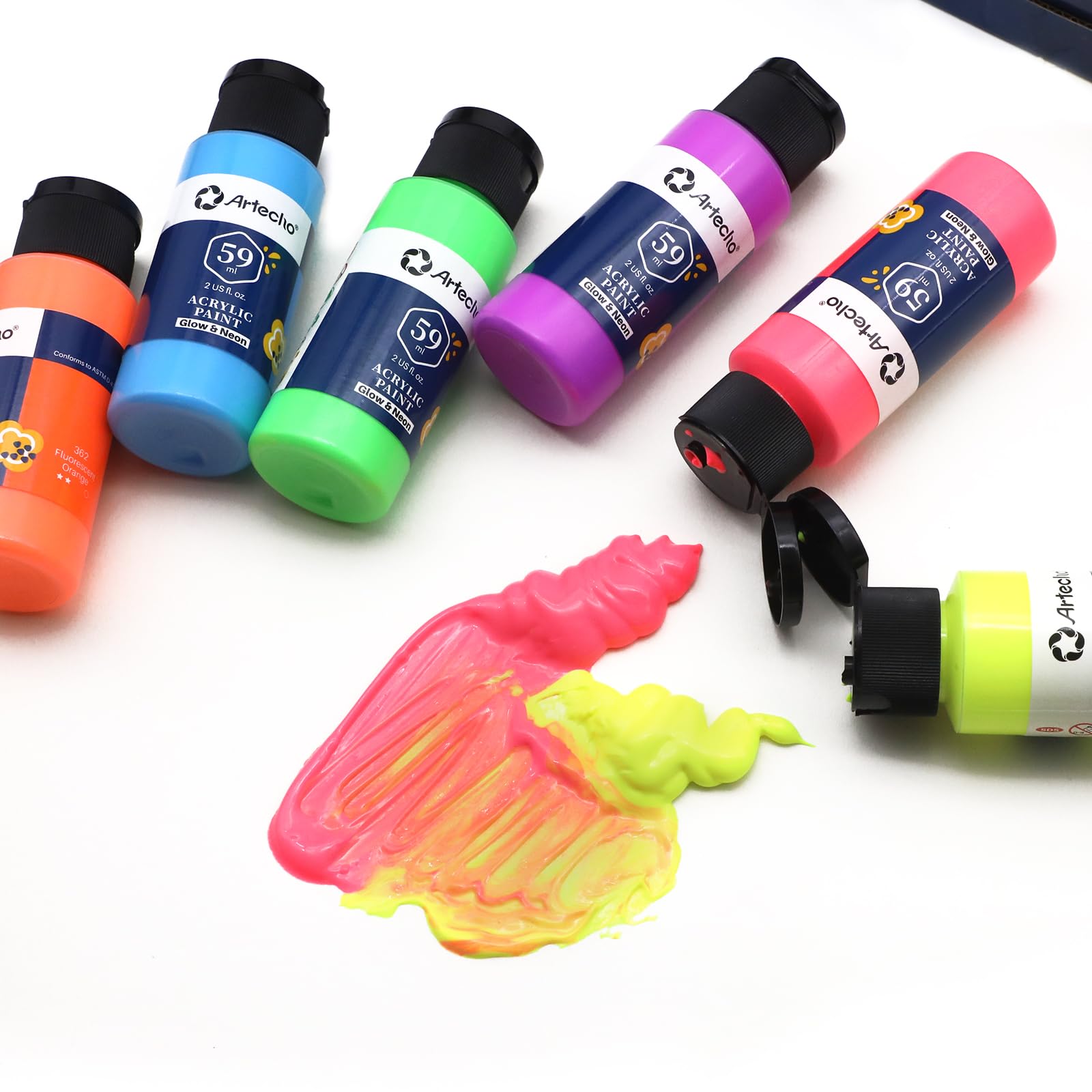 Neon Acrylic Paint, 6 Colors (59ml / 2oz)