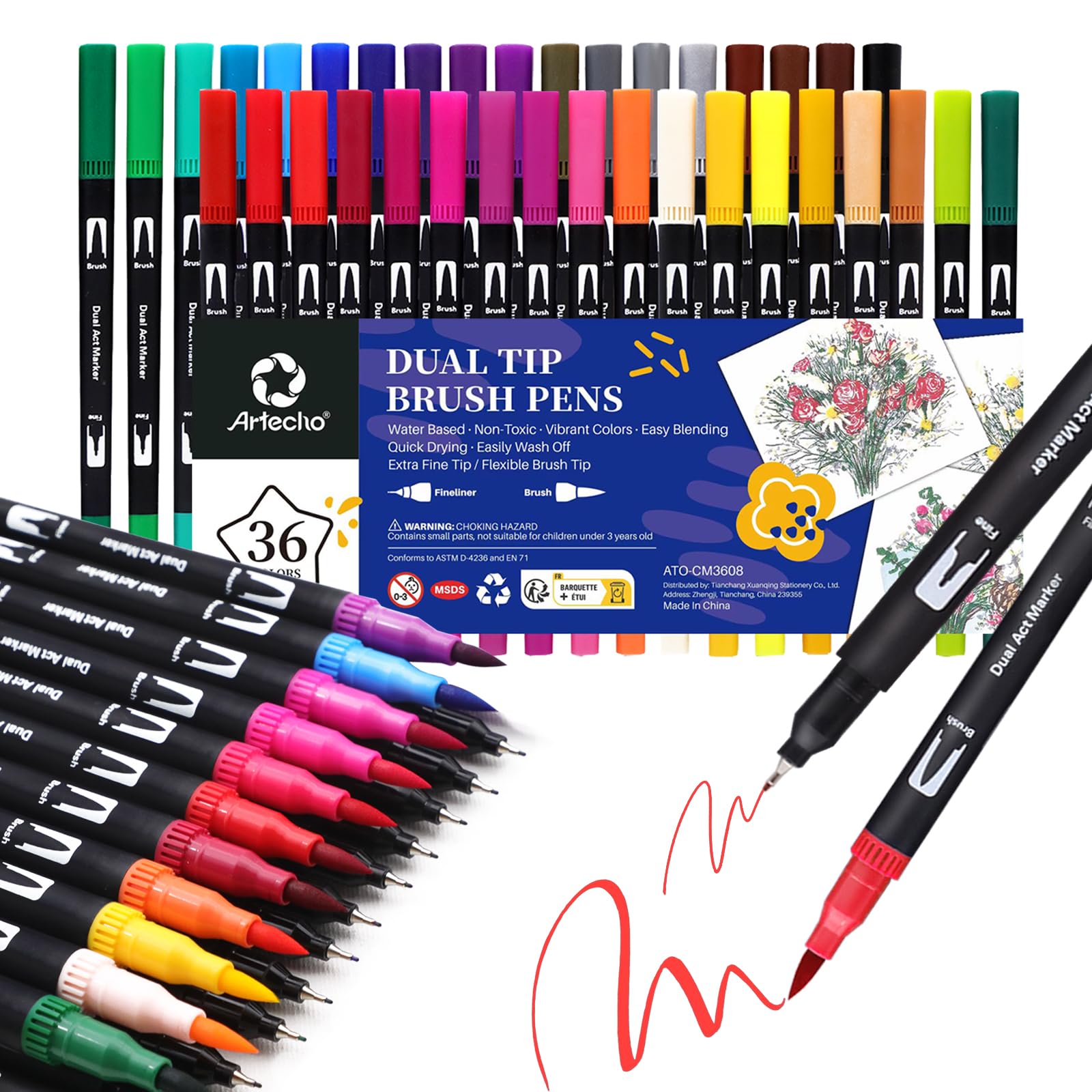 Dual-Tip Watercolor Pens Set #Size_36 Colors