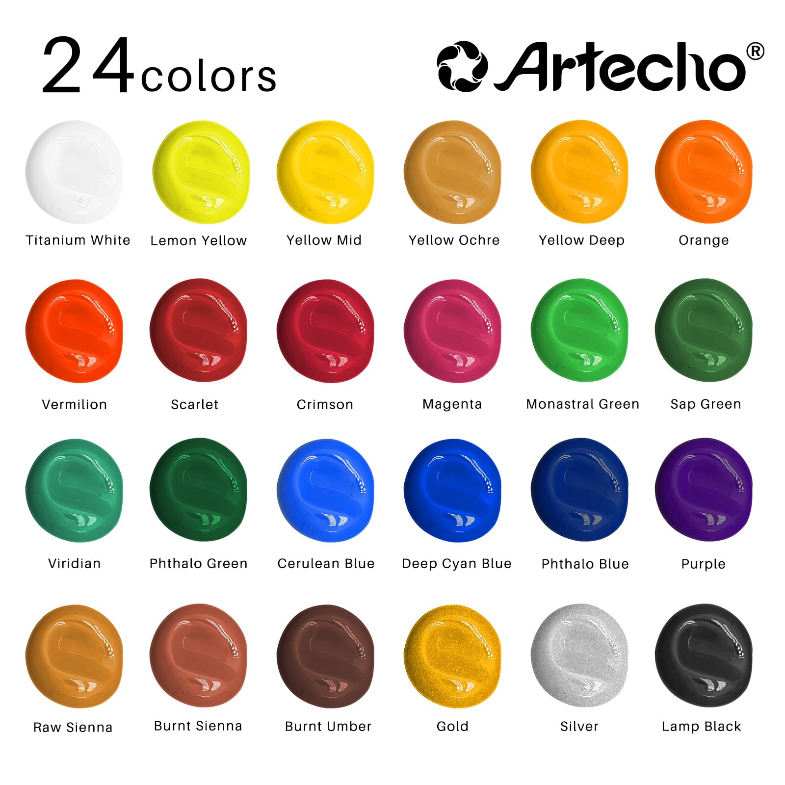 Acrylic Paint 2oz Set with Brush #Size_24 Basic Colors (59ml / 2oz)