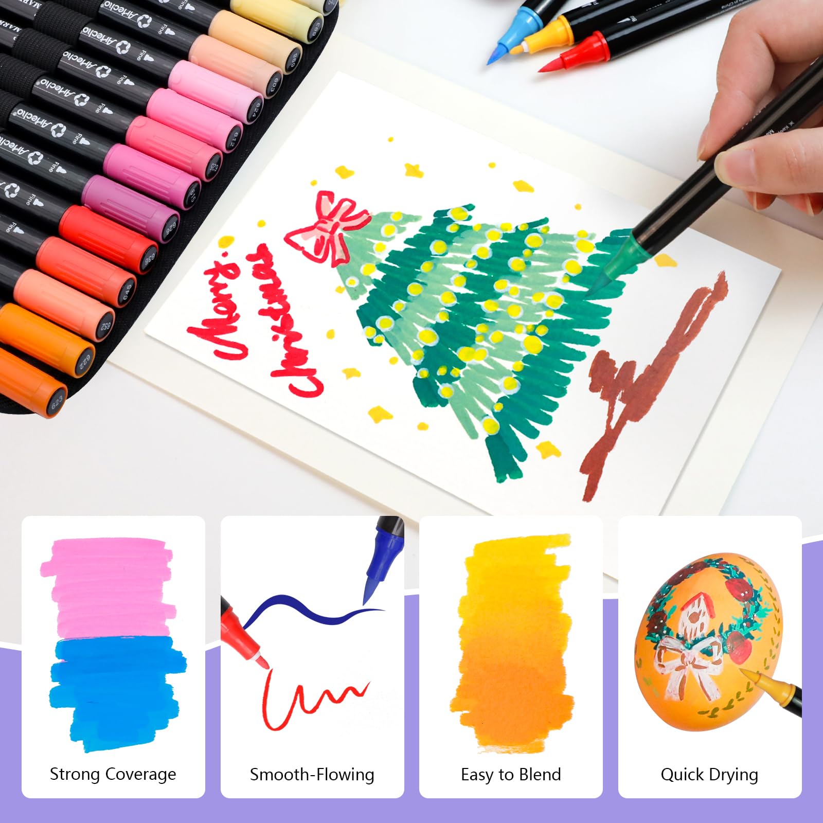 Dual-Tip Acrylic Paint Marker with Bag #Size_72 Colors Brush Tip