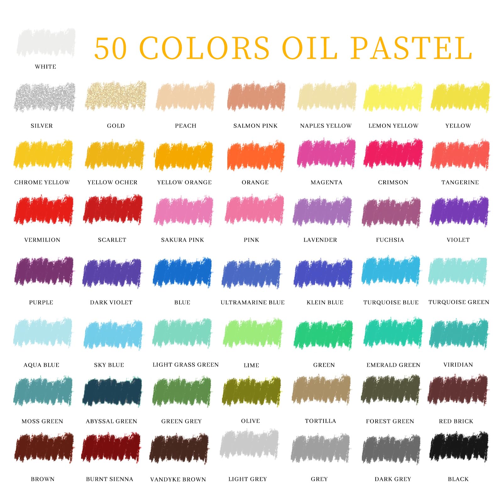 Soft Oil Pastels Set, 50 Colors (8x60mm)