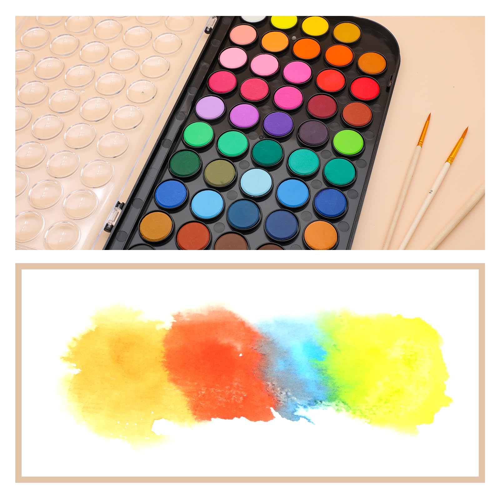 Watercolor Cake Set with 3 Brushes, 48 Colors