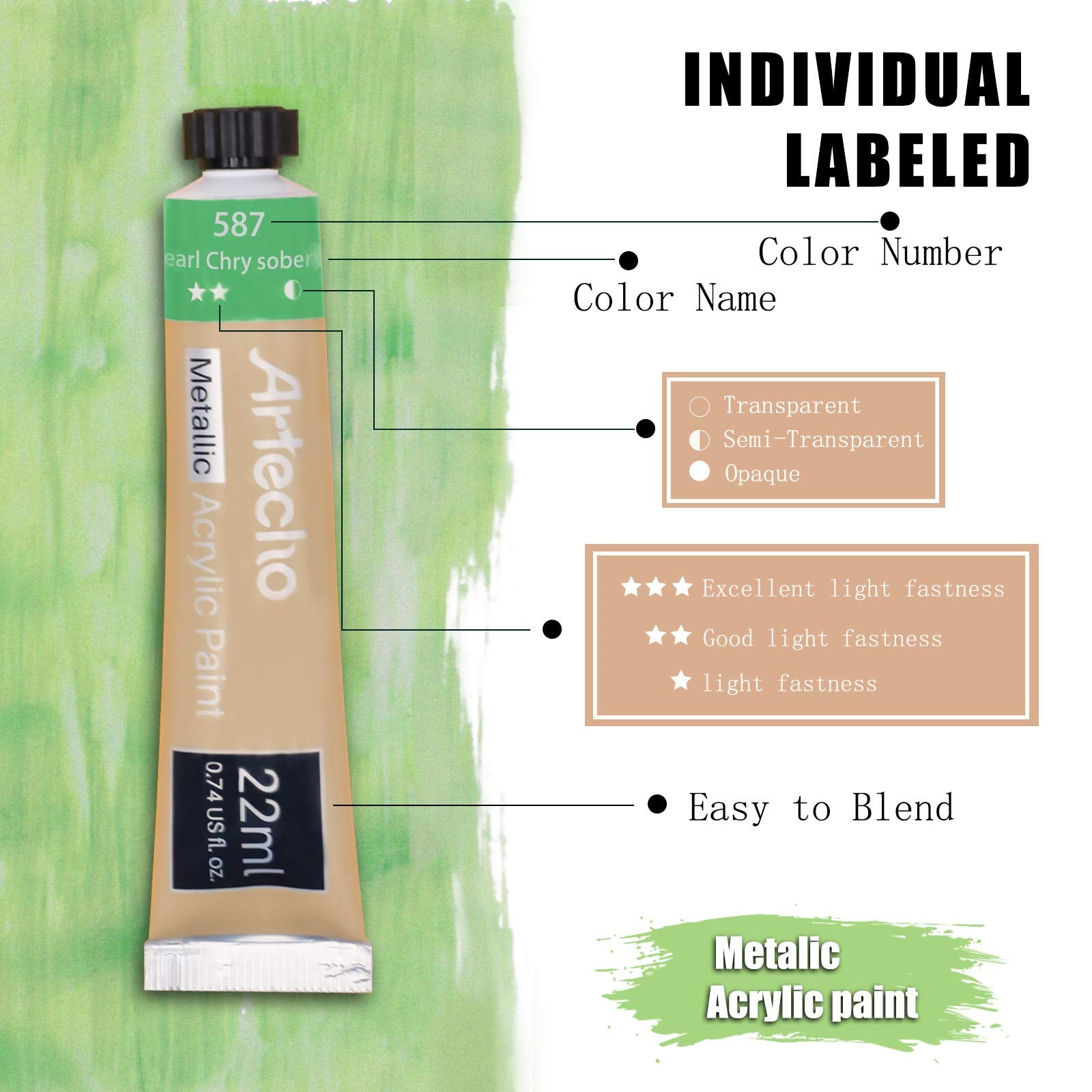 Acrylic Paint Metallic Set #Size_36 Colors (0.74oz)