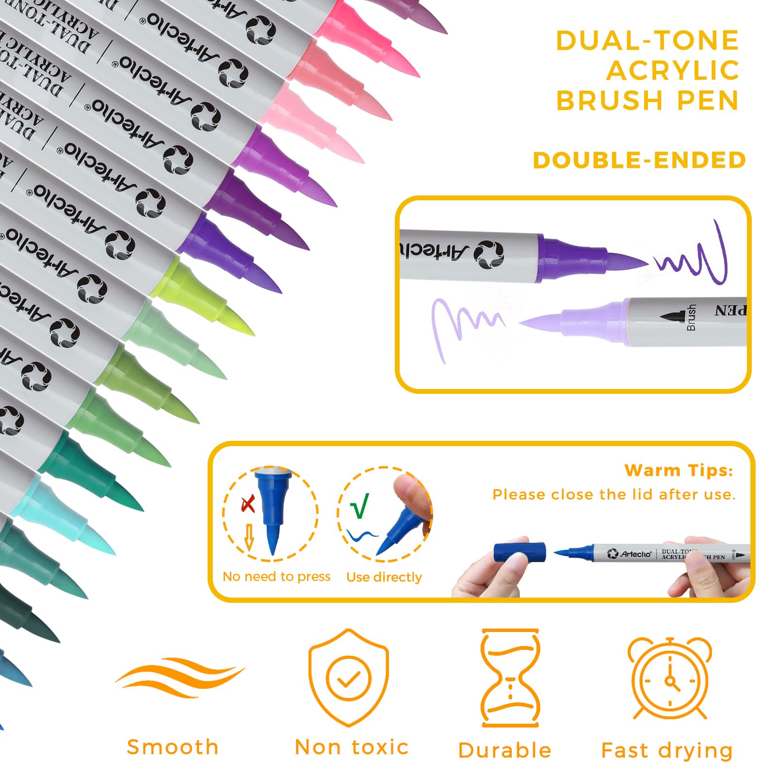 Brush Tip Acrylic Paint Markers, 36 PCS / 72 Colors