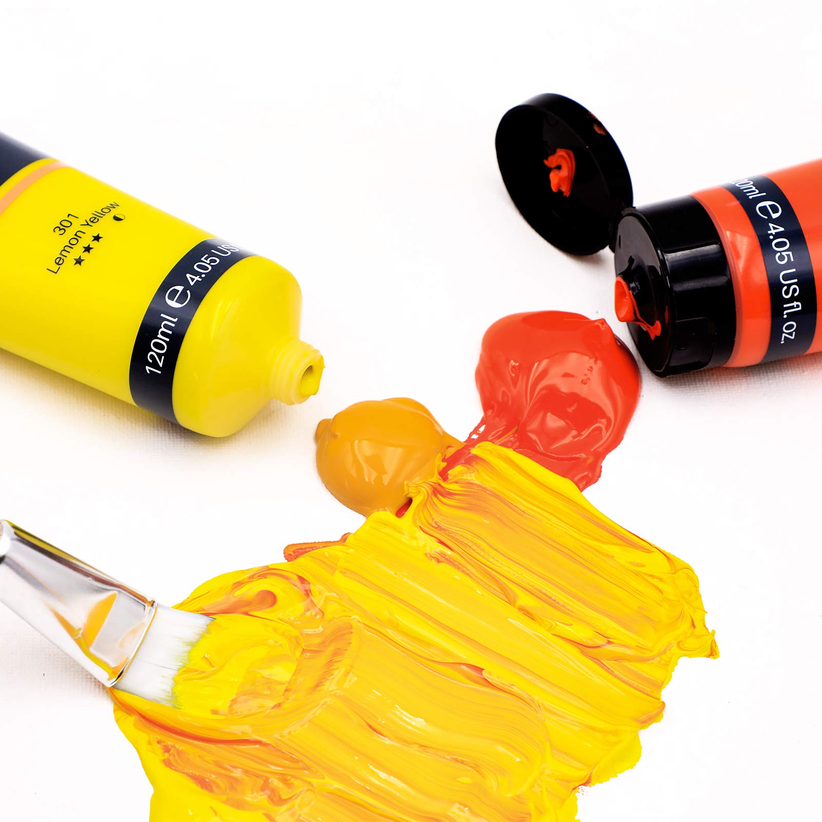 Professional Acrylic Paint Tubes, 8 Primary Colors (120ml / 4.05oz)