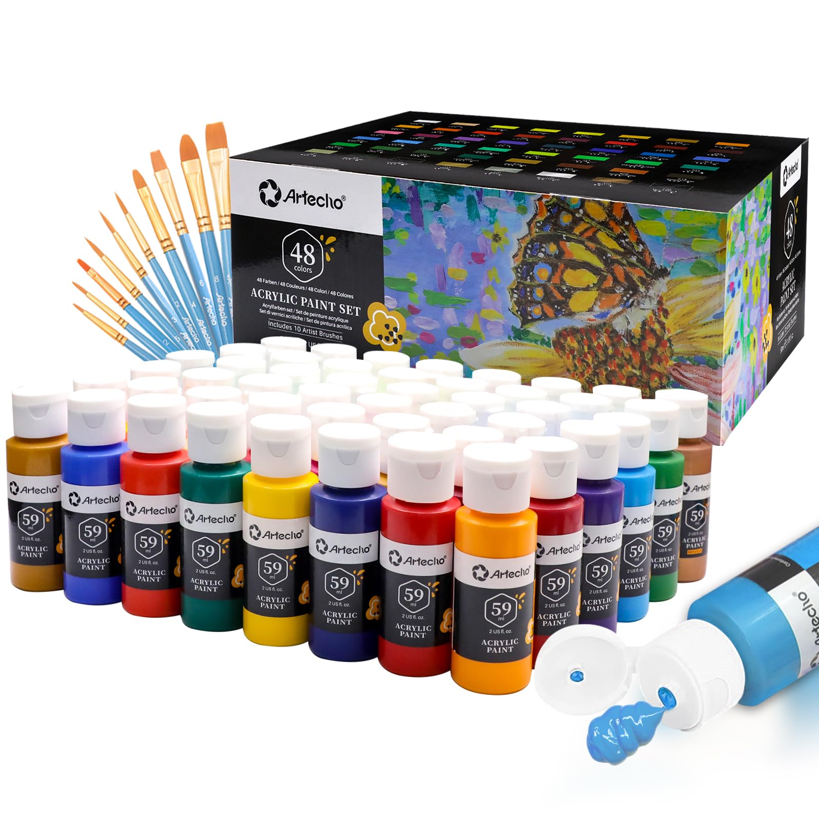 Acrylic Paint 2oz Set with Brush #Size_48 Basic Colors (59ml / 2oz)