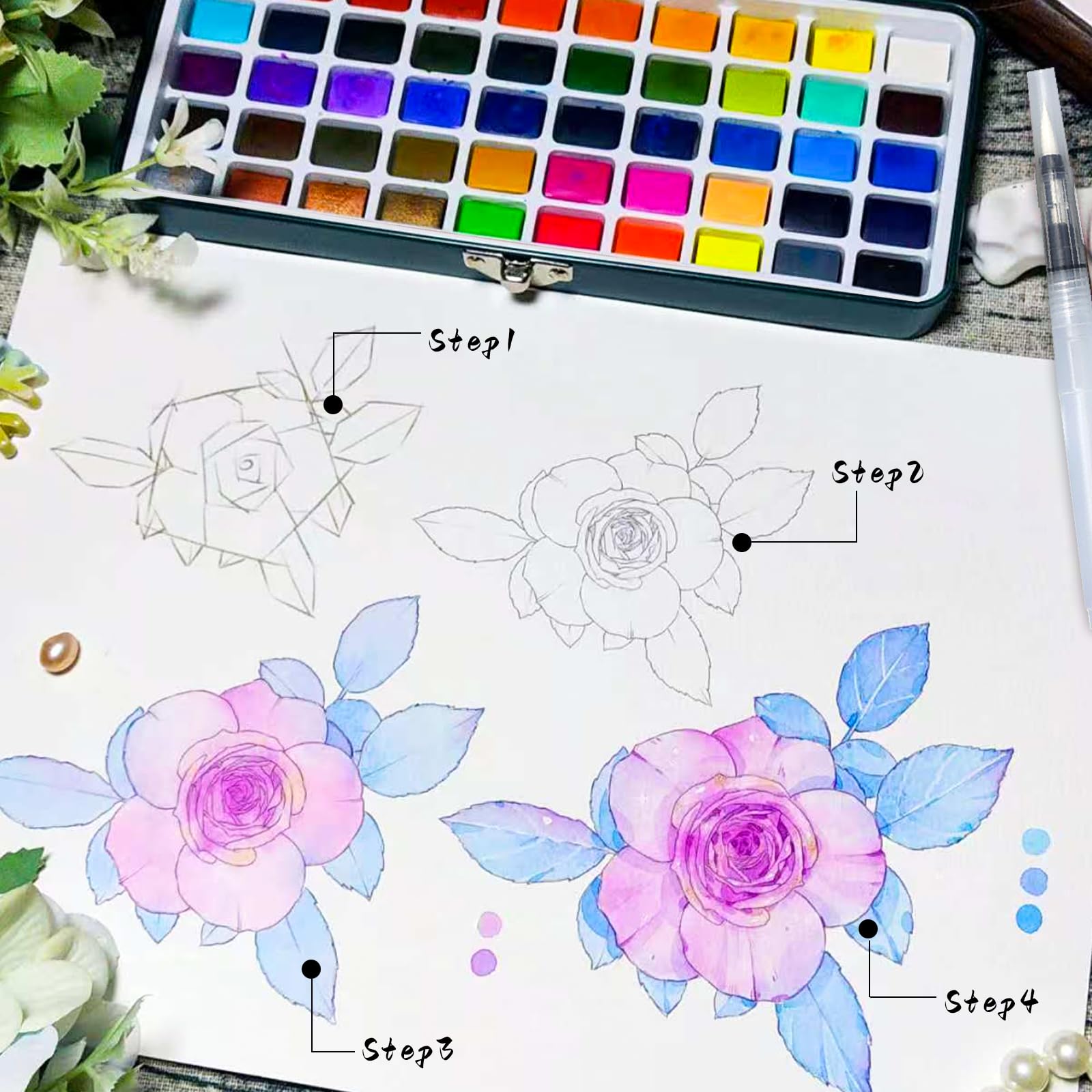 Watercolor Paint Set with Metallic Colors, 100 Colors