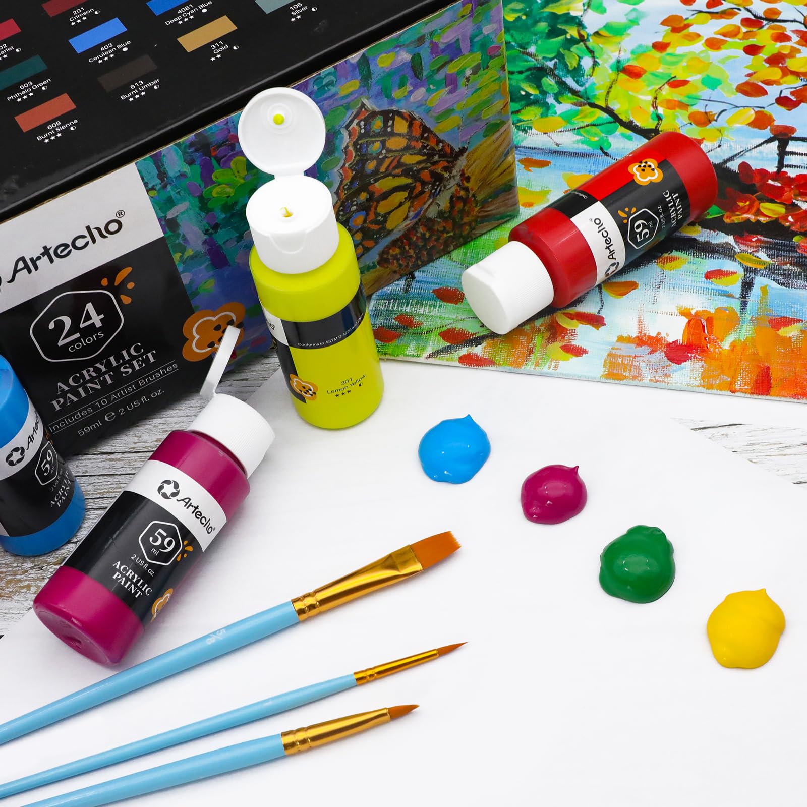 Acrylic Paint 2oz Set with Brush #Size_24 Colors (2oz)