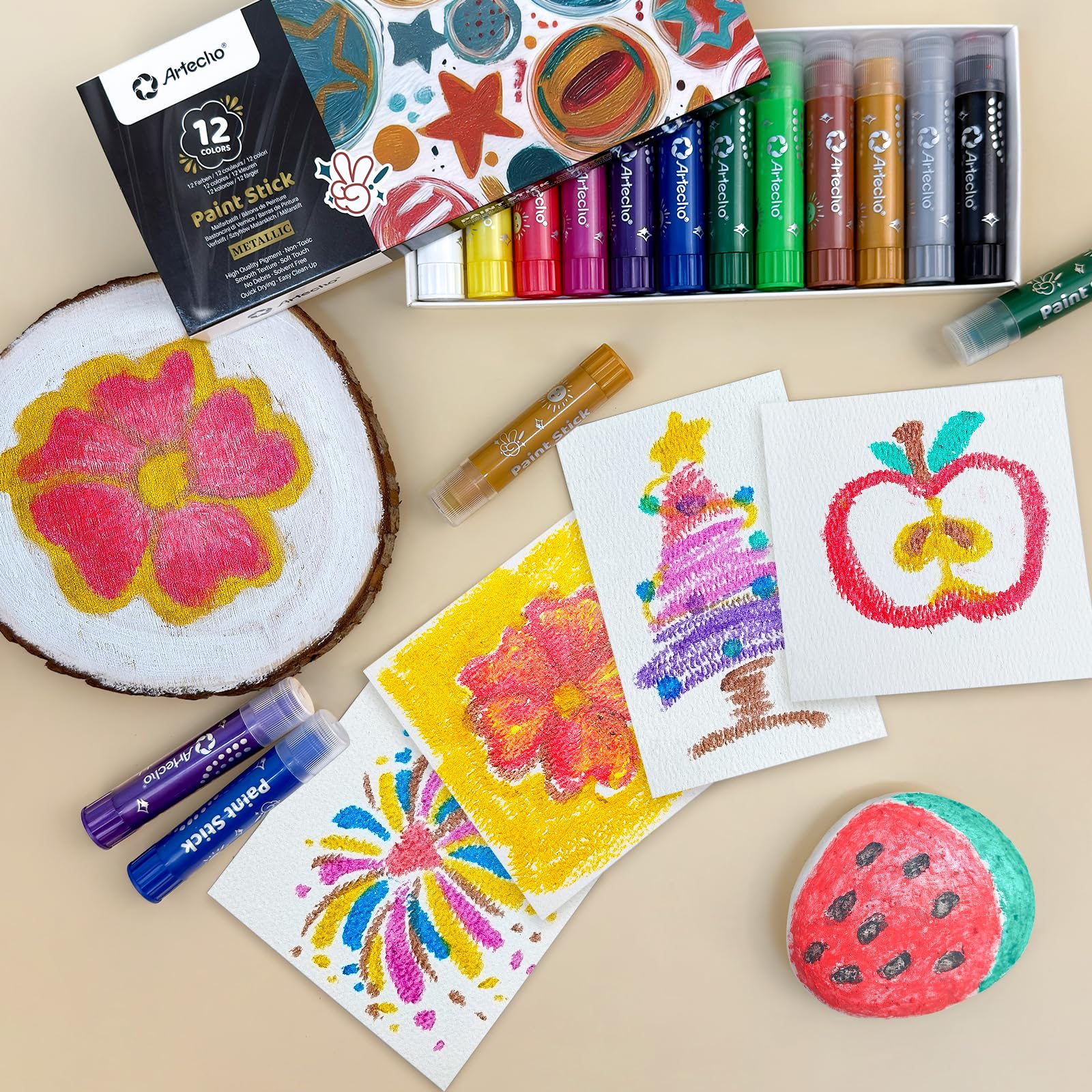 Metallic Washable Tempera Paint Sticks, 12 Colors