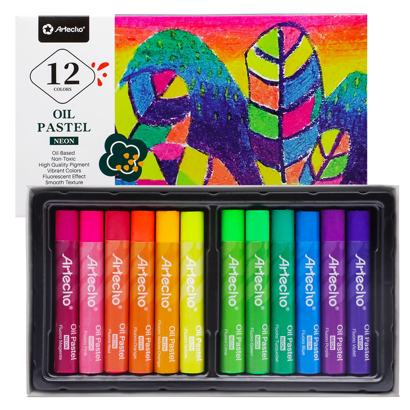 Neon Soft Oil Pastels Set, 12 Colors (10x70mm)