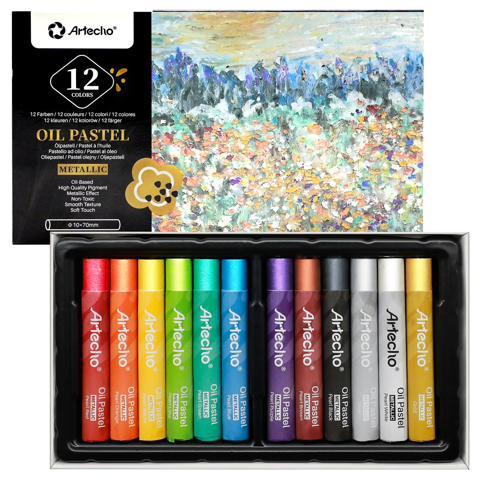 Metallic Soft Oil Pastels Set, 12 Colors (10x70mm)