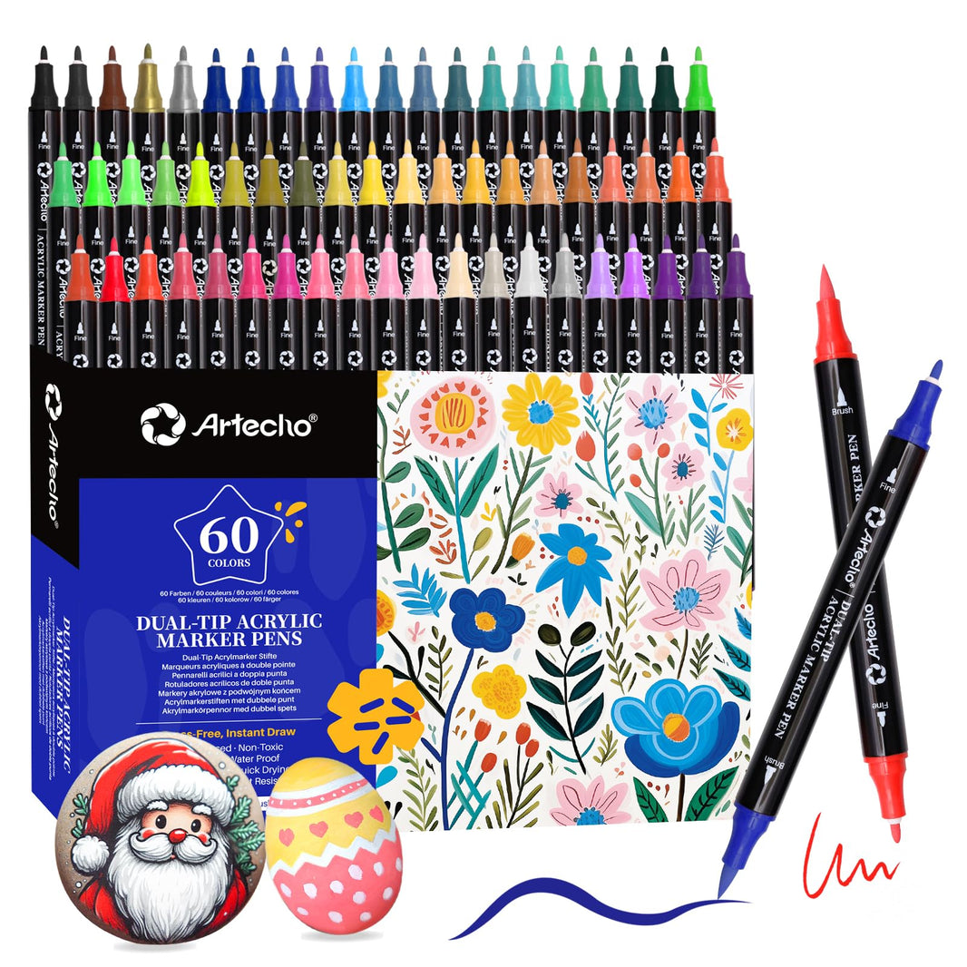 Dual-Tip Acrylic Paint Marker #Size_60 Basic Colors