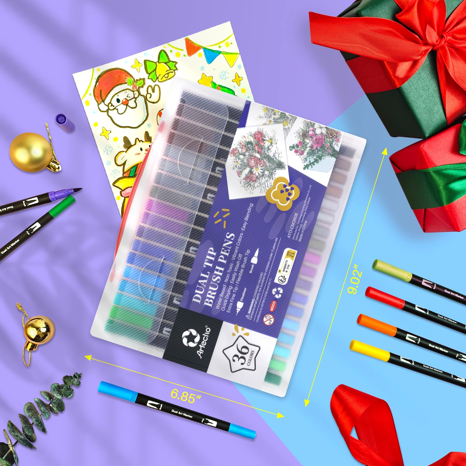 Dual-Tip Watercolor Pens Set #Size_36 Colors