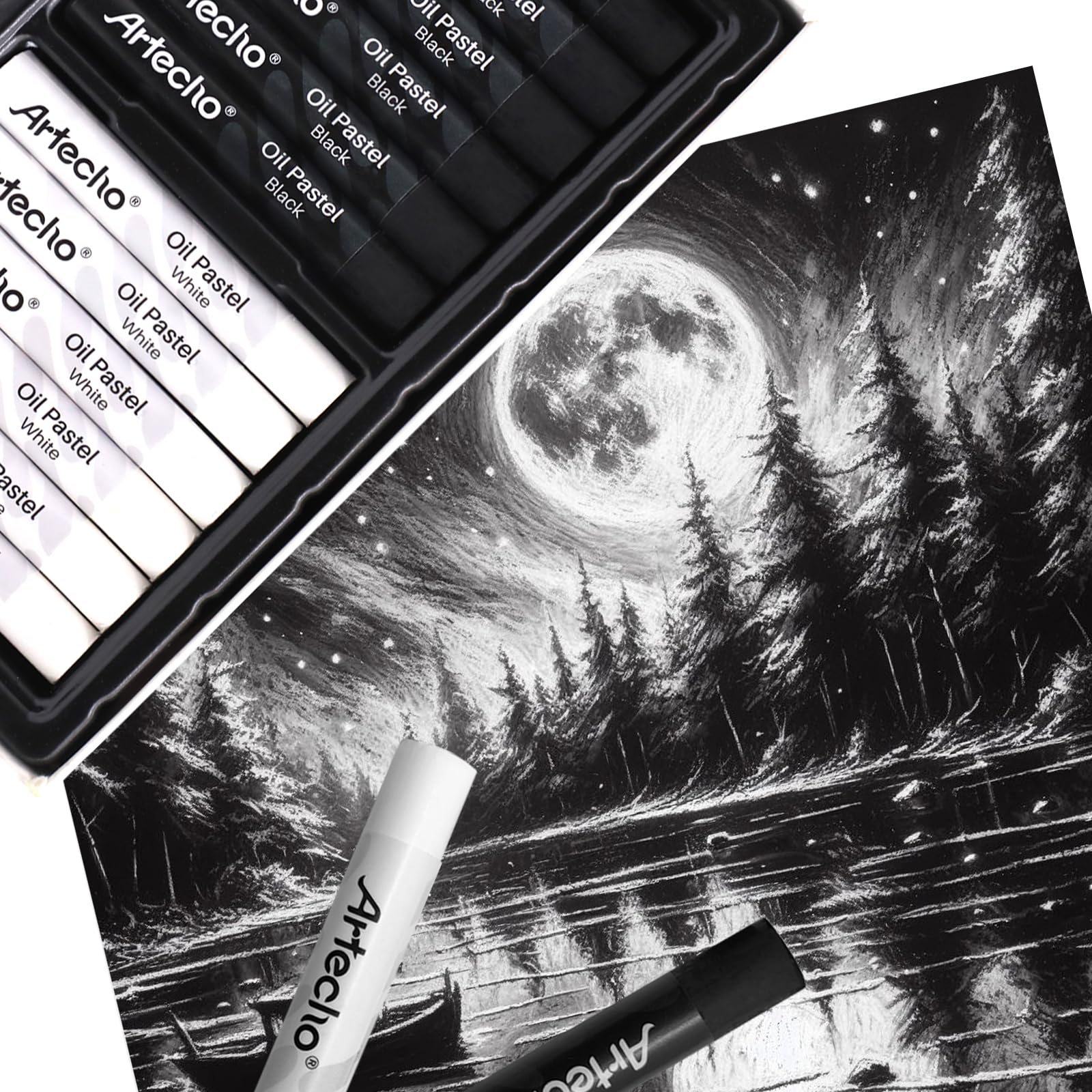 Soft Oil Pastels Set, 12 PCS (6 White & 6 Black, 10x70mm)