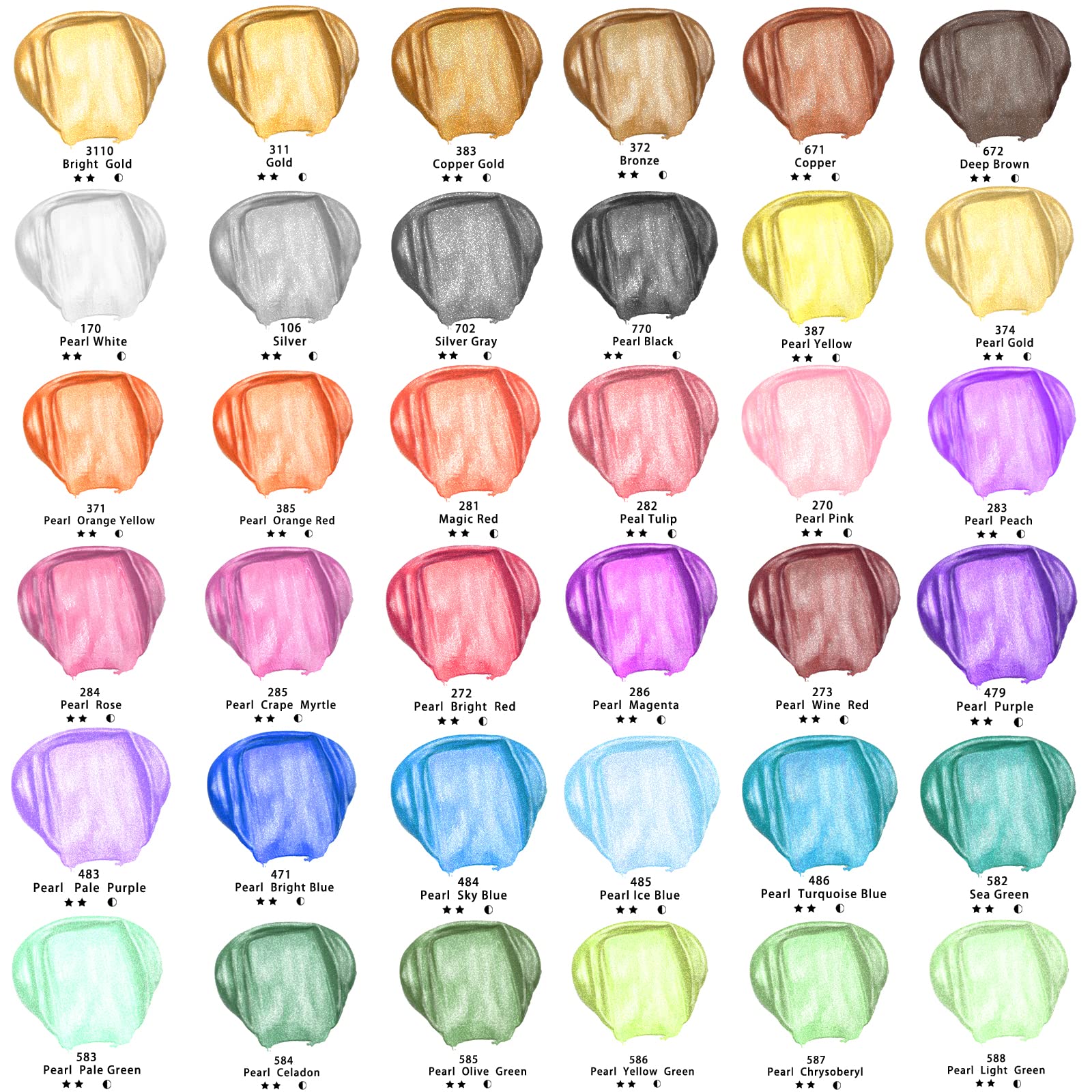 Acrylic Paint Metallic Set #Size_36 Colors (0.74oz)