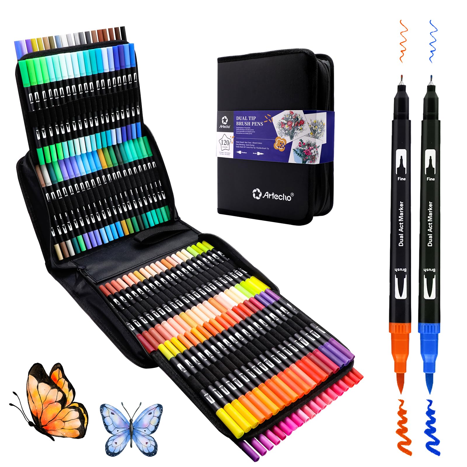 Dual-Tip Watercolor Pens Set #Size_120 Colors Brush Tip