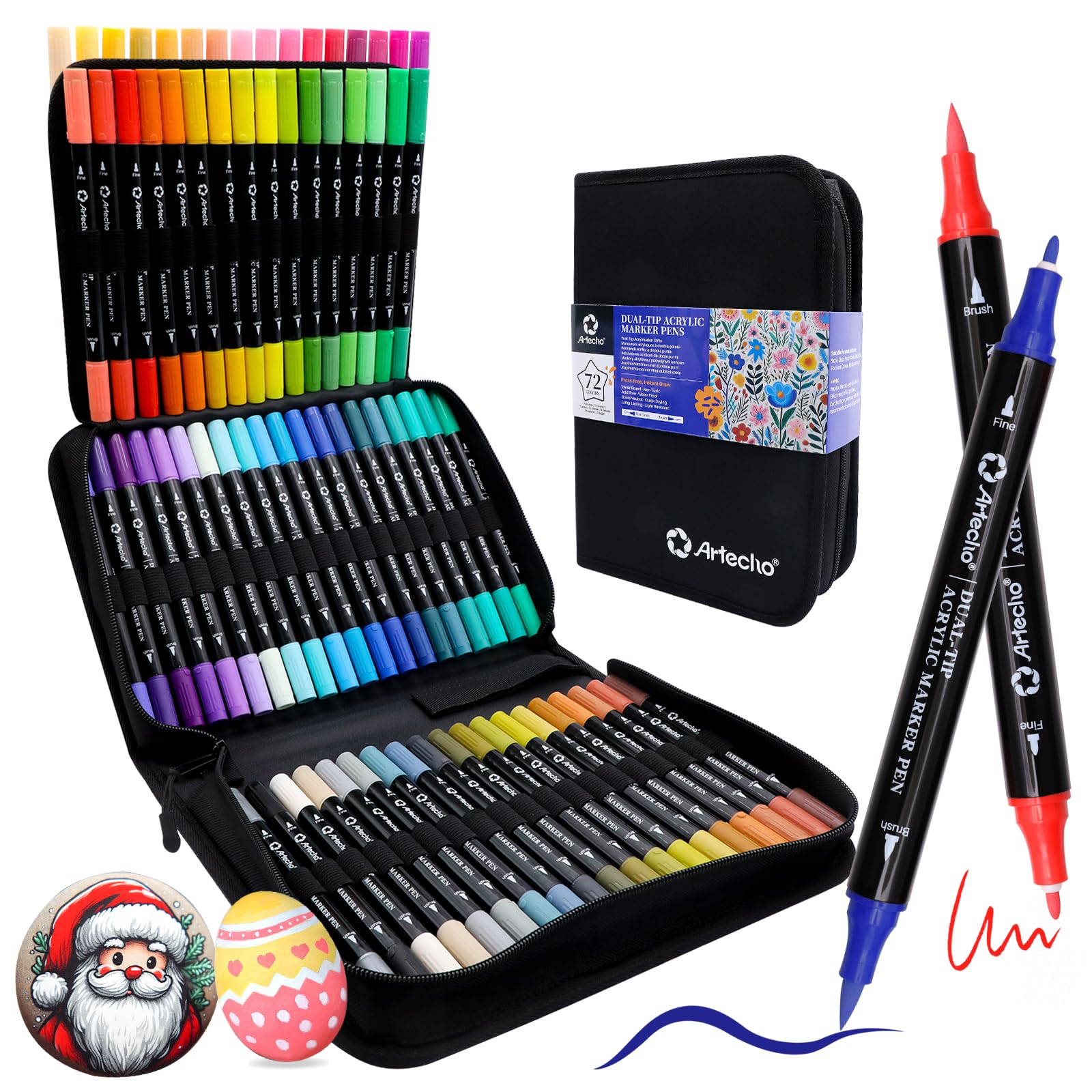 Dual-Tip Acrylic Paint Marker with Bag #Size_72 Colors Brush Tip