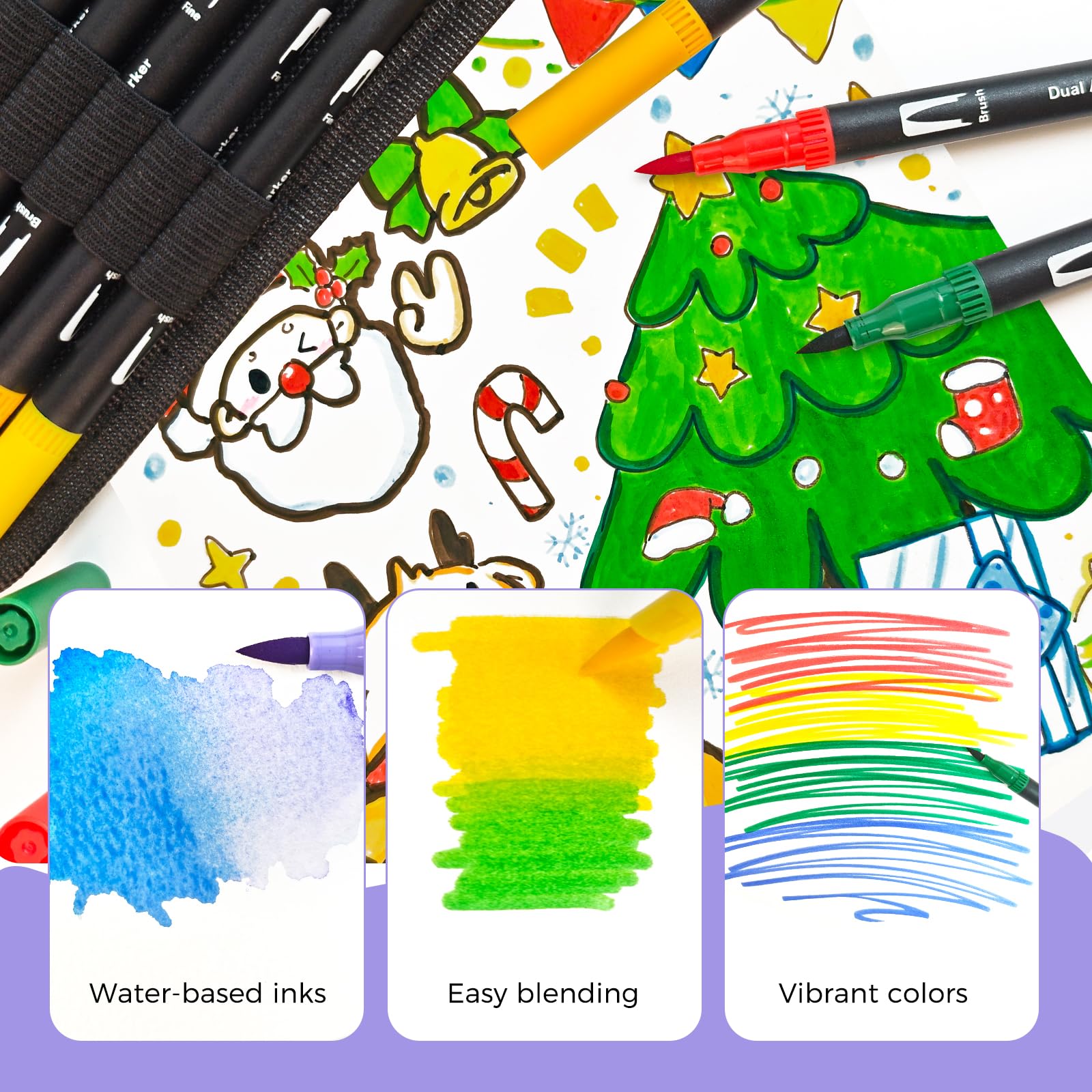 Dual-Tip Watercolor Pens Set #Size_72 Colors Brush Tip