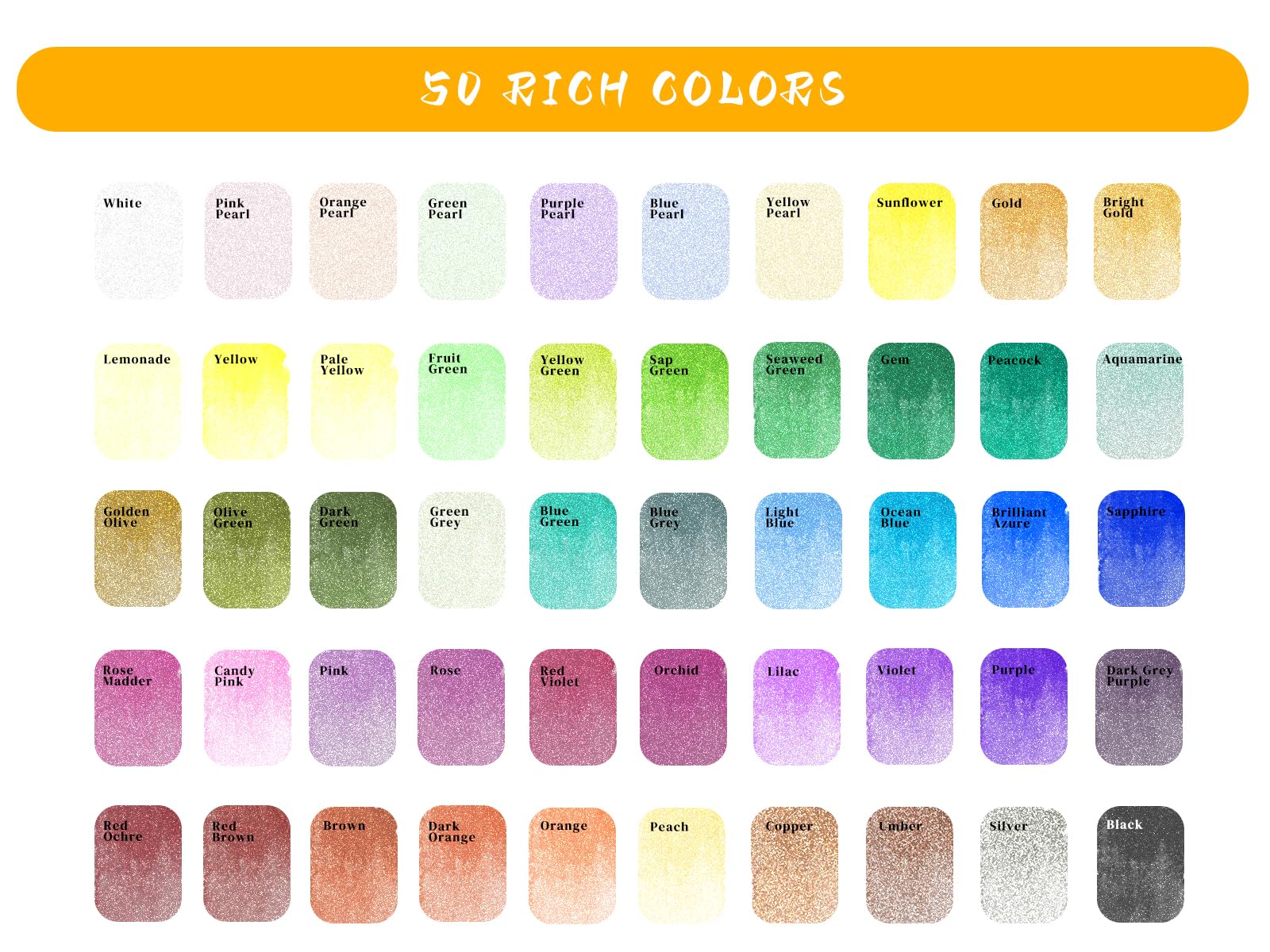 Metallic Watercolor Paint Set, 50 Glitter Colors