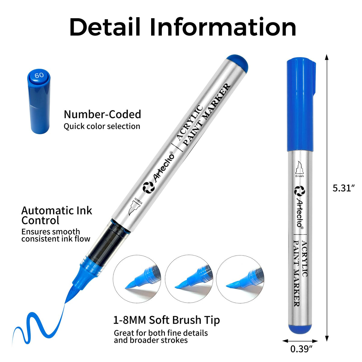 Artecho Automatic Ink Control Acrylic Paint Markers 48 Colors Brush Tip