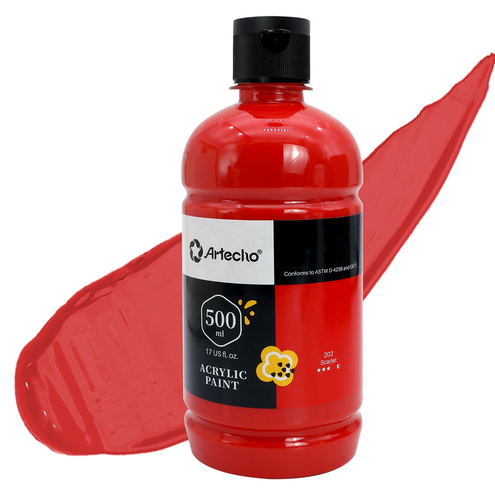 Scarlet Red Acrylic Paint Bottle (500ml / 17oz)
