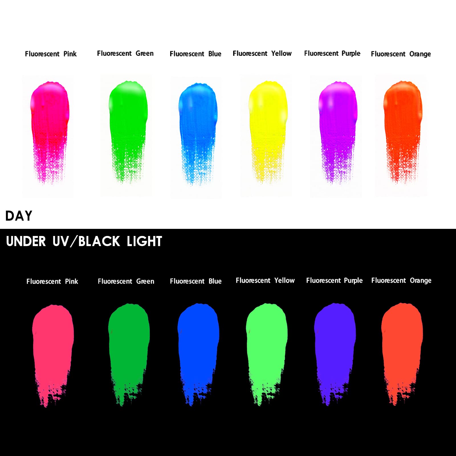 Glow in the Dark Acrylic Paint, 6 Colors (59ml / 2oz)