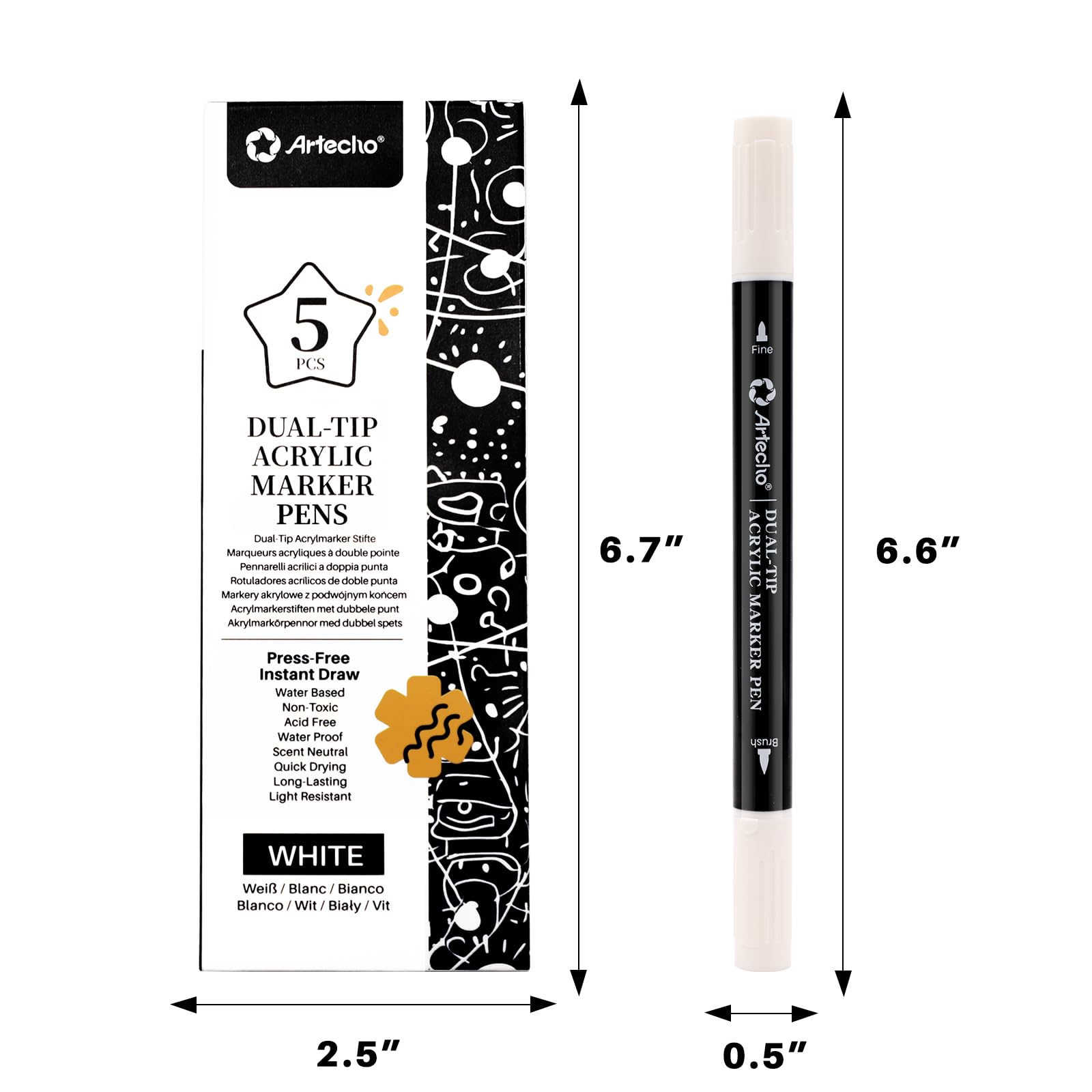 Dual Tip Acrylic Paint Pens, White (5 PCS)