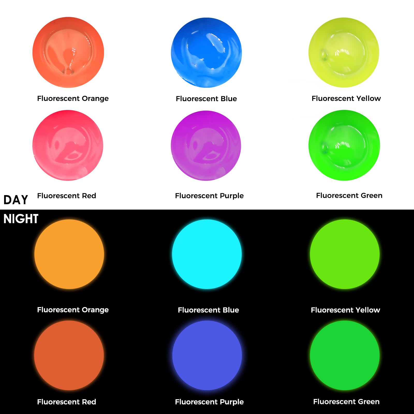 Neon Acrylic Paint, 6 Colors (59ml / 2oz)