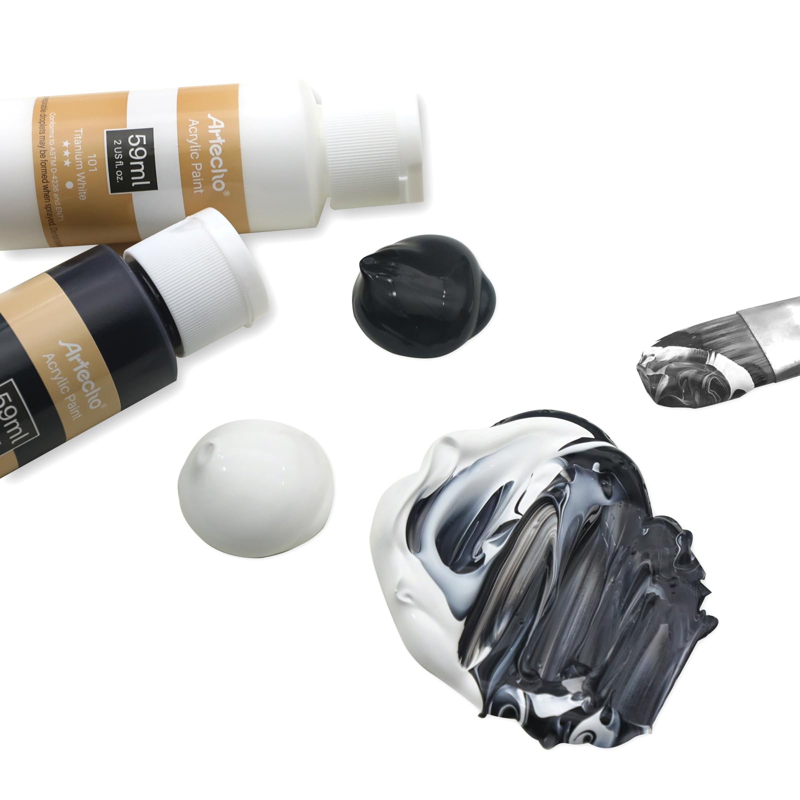 Acrylic Paint 2oz Set #Size_4 PCS Black and White (59ml / 2oz) 4 Pack