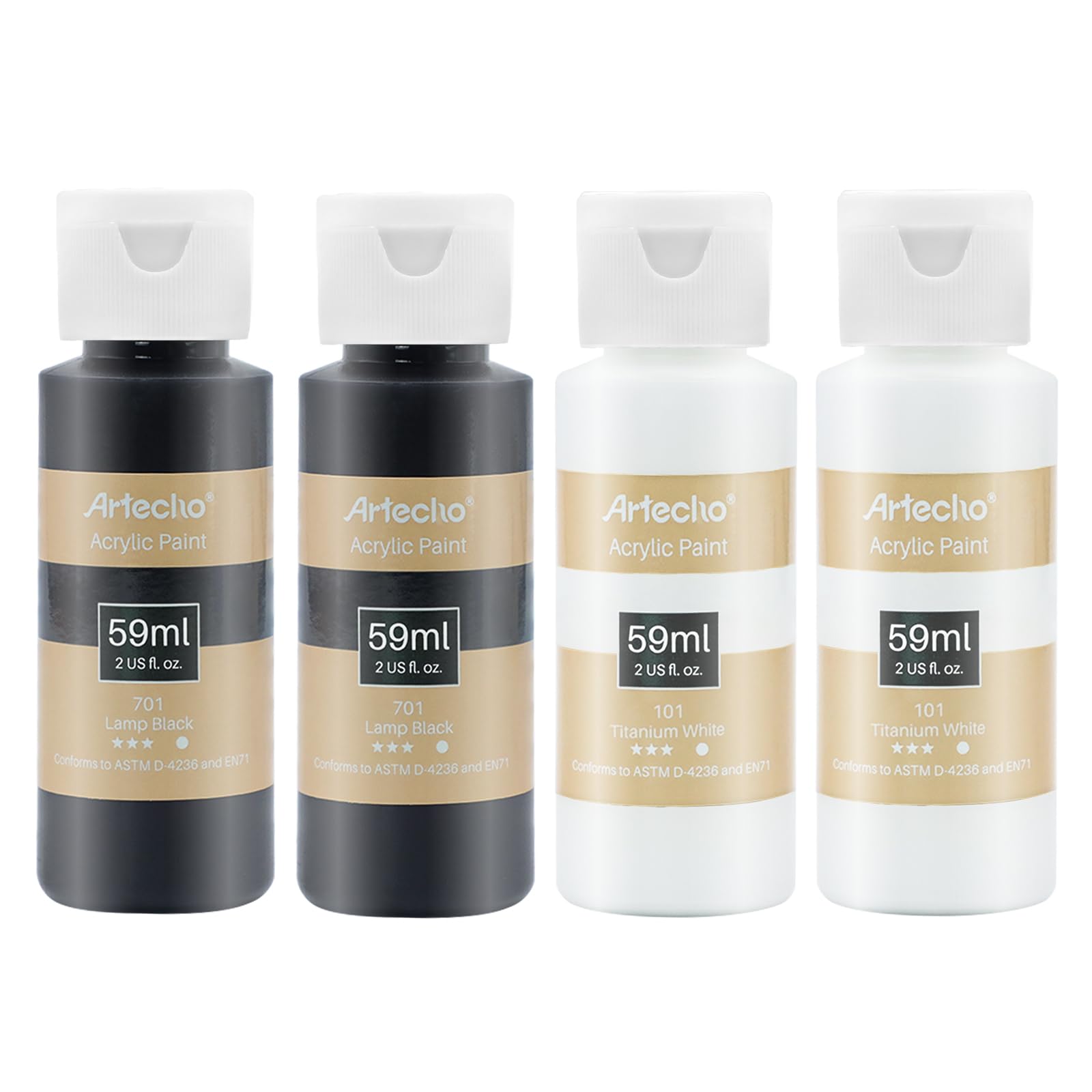 Acrylic Paint 2oz Set #Size_4 PCS Black and White (59ml / 2oz) 4 Pack