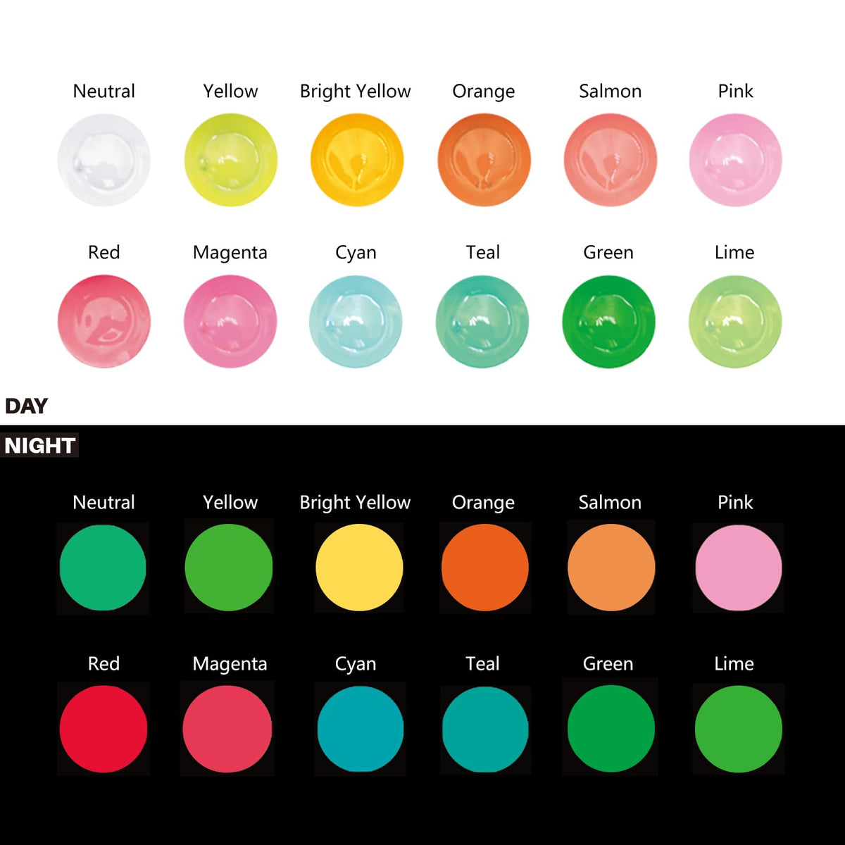 Artecho Glow in the Dark Acrylic Paint Set – 12 Colors x 11ml (0.37oz)