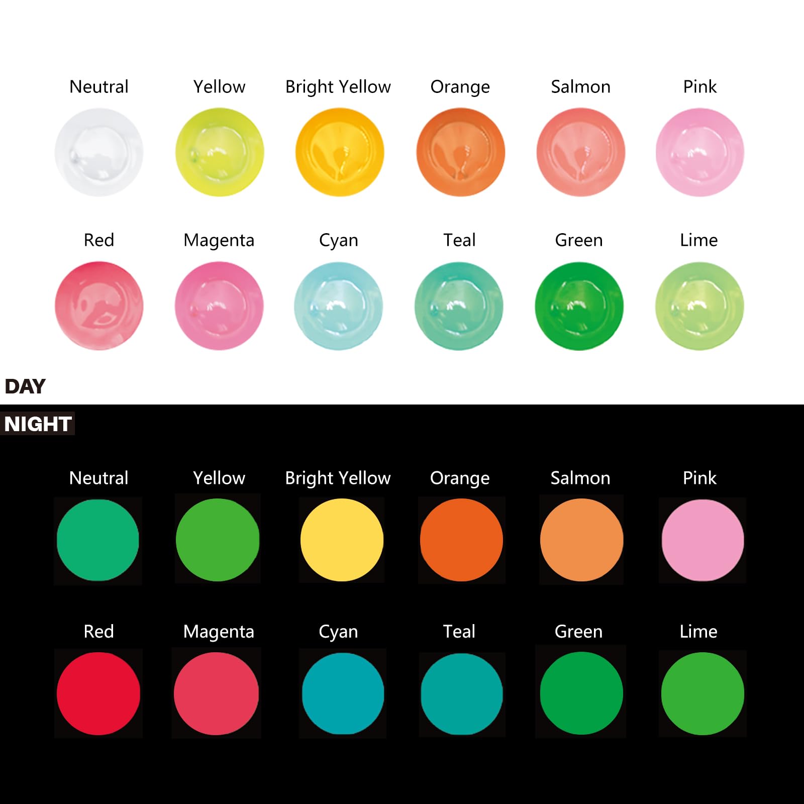 Glow in the Dark Acrylic Paint, 12 Colors (11ml / 0.37oz)