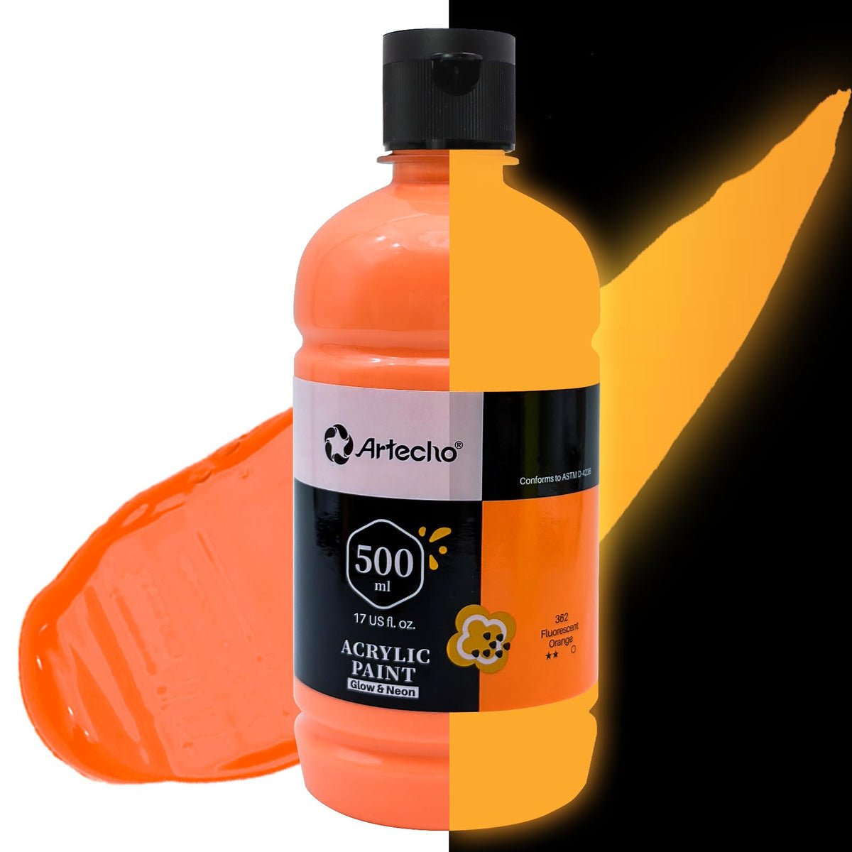 artecho-acrylic-paint-500ml-set - Orange Glow in the Dark