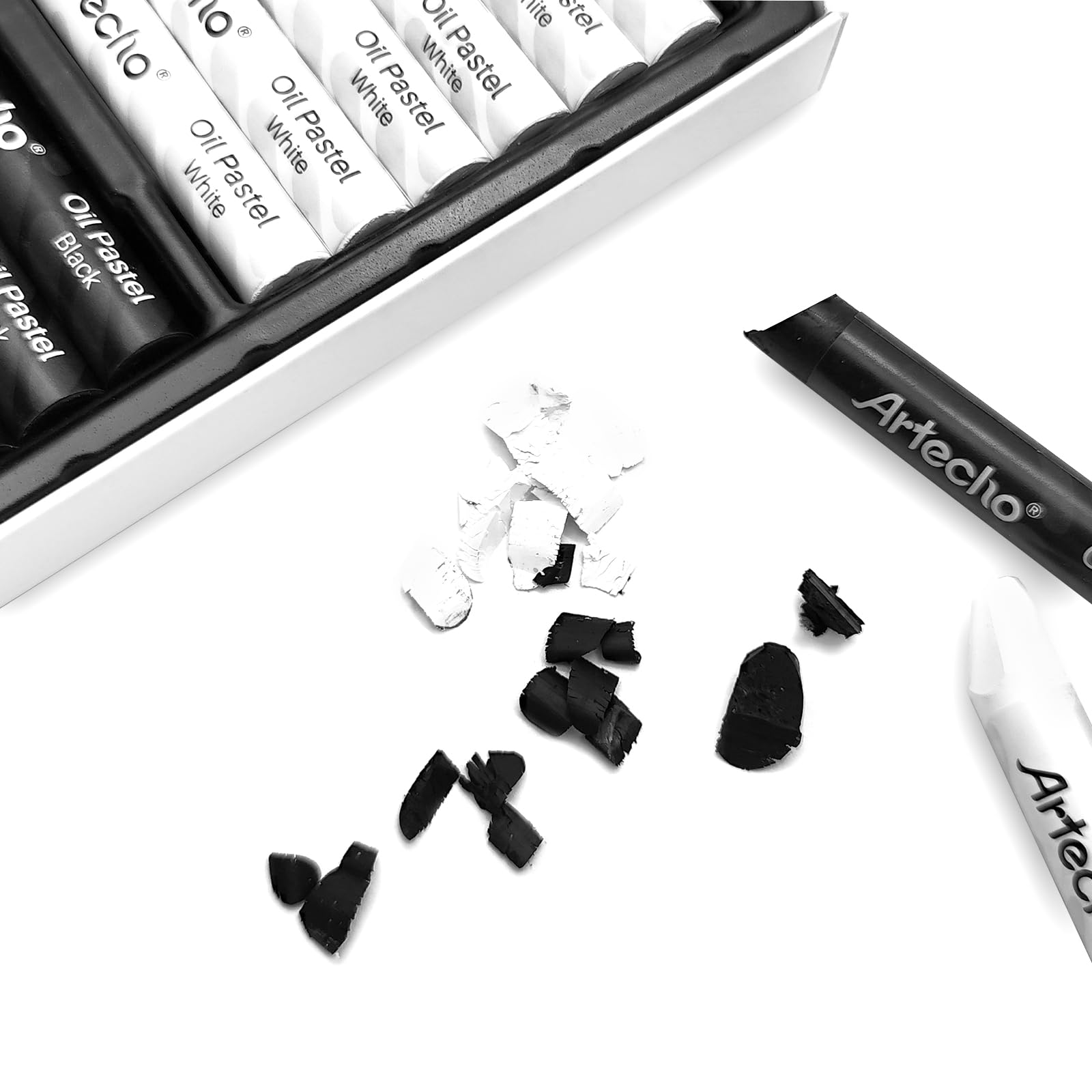 Soft Oil Pastels Set, 12 PCS (6 White & 6 Black, 10x70mm)