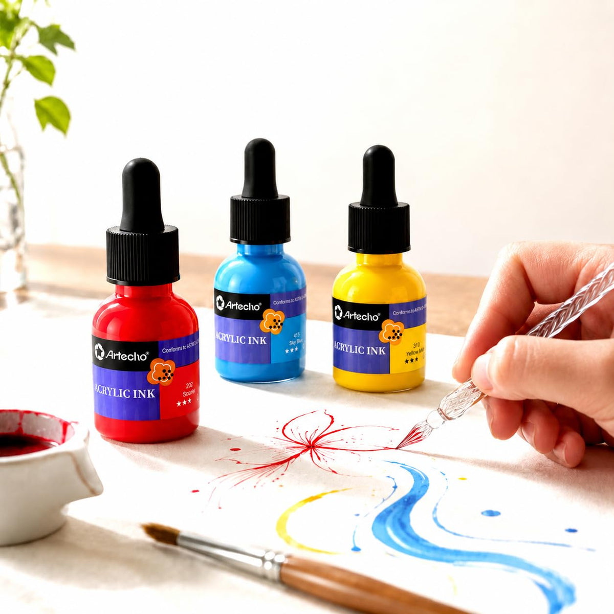 Artecho Acrylic Ink Set, 18 Colors, 20ml Dropper Bottles