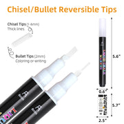 Artecho 4 Pack White Liquid Chalk Markers, 6mm Reversible Tip Pens