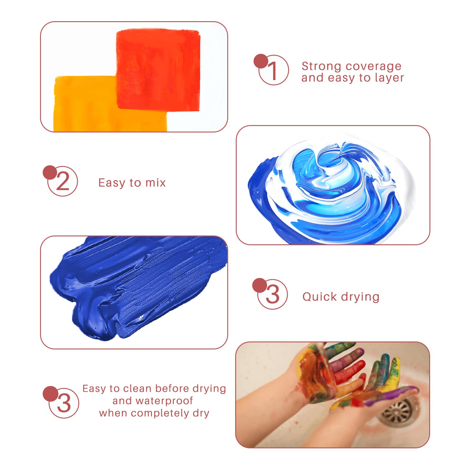 Acrylic Paint Set with 12 Brushes, 48 Colors (59ml / 2oz)