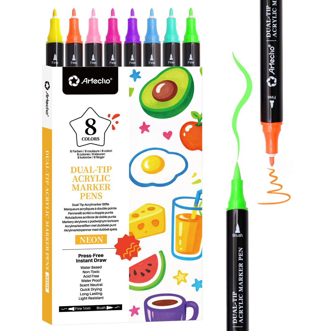 Dual-Tip Acrylic Paint Marker #Size_8 Neon Colors