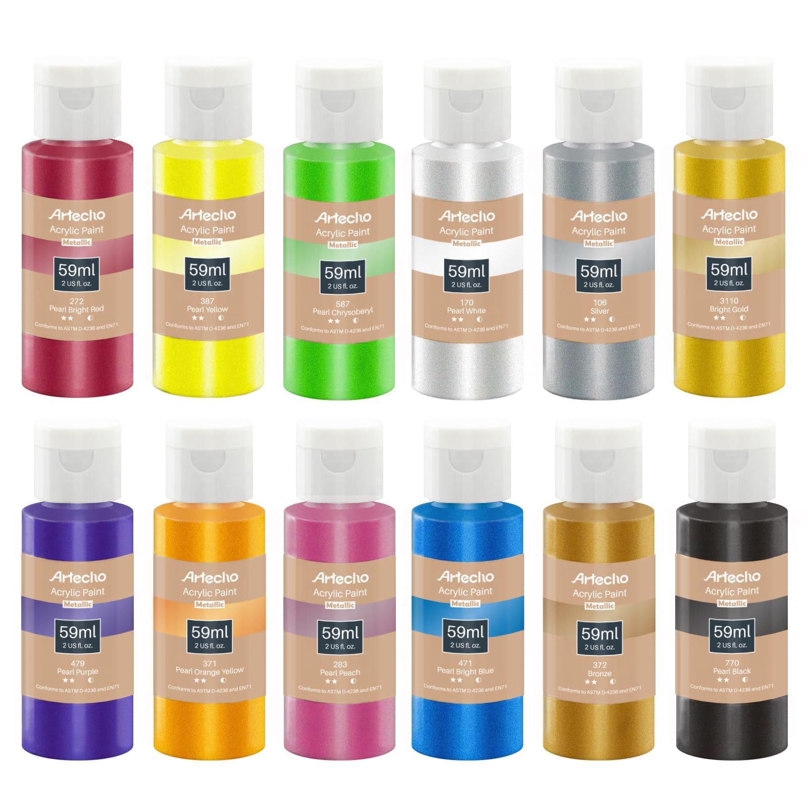 Metallic Acrylic Paint Set, 24 Basic & 12 Metallic Colors (2oz)
