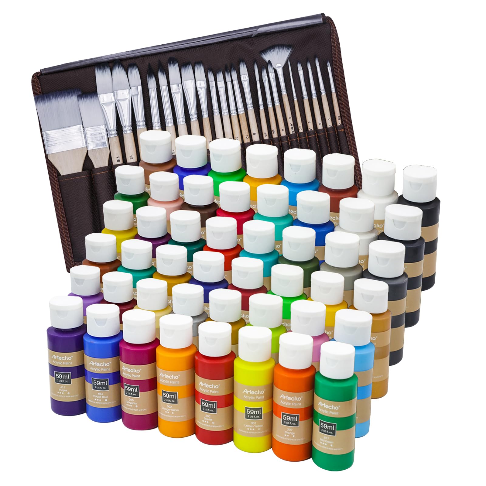 Acrylic Paint Set with 24 Brushes, 48 Colors (59ml / 2oz)