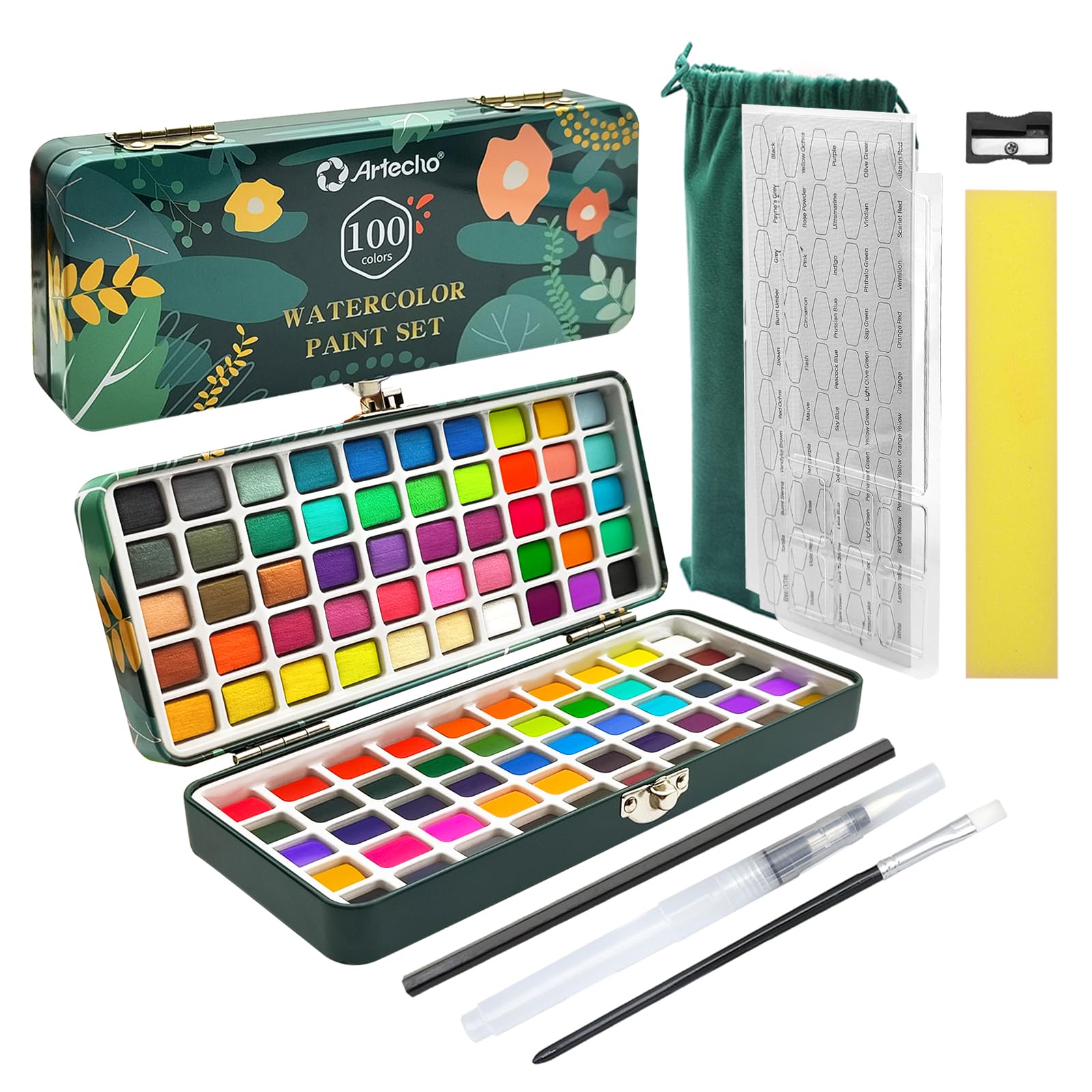 Watercolor Paint Set with Metallic Colors, 100 Colors