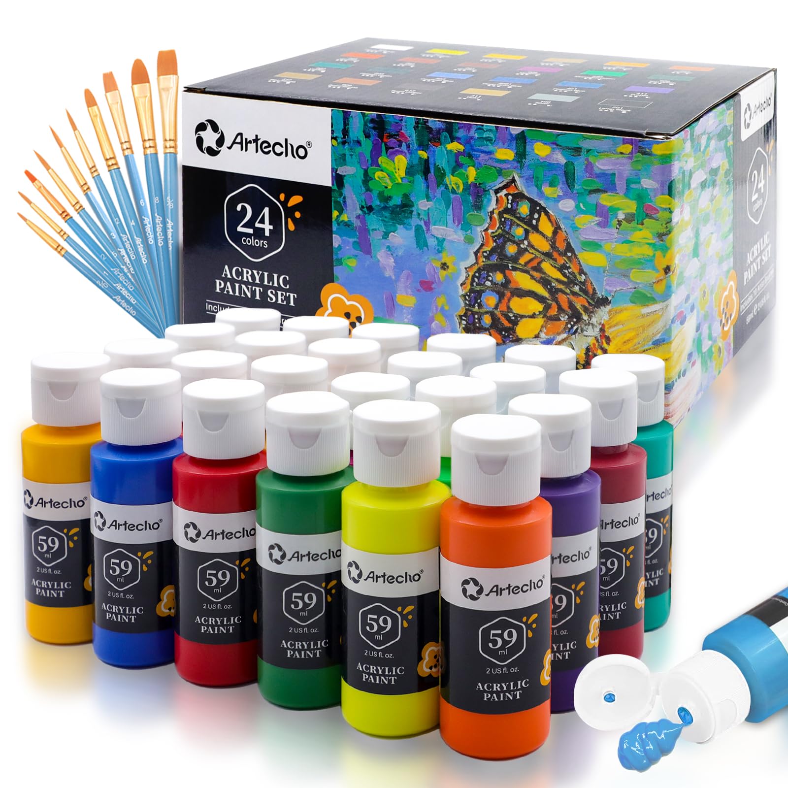 Acrylic Paint 2oz Set with Brush #Size_24 Colors (2oz)