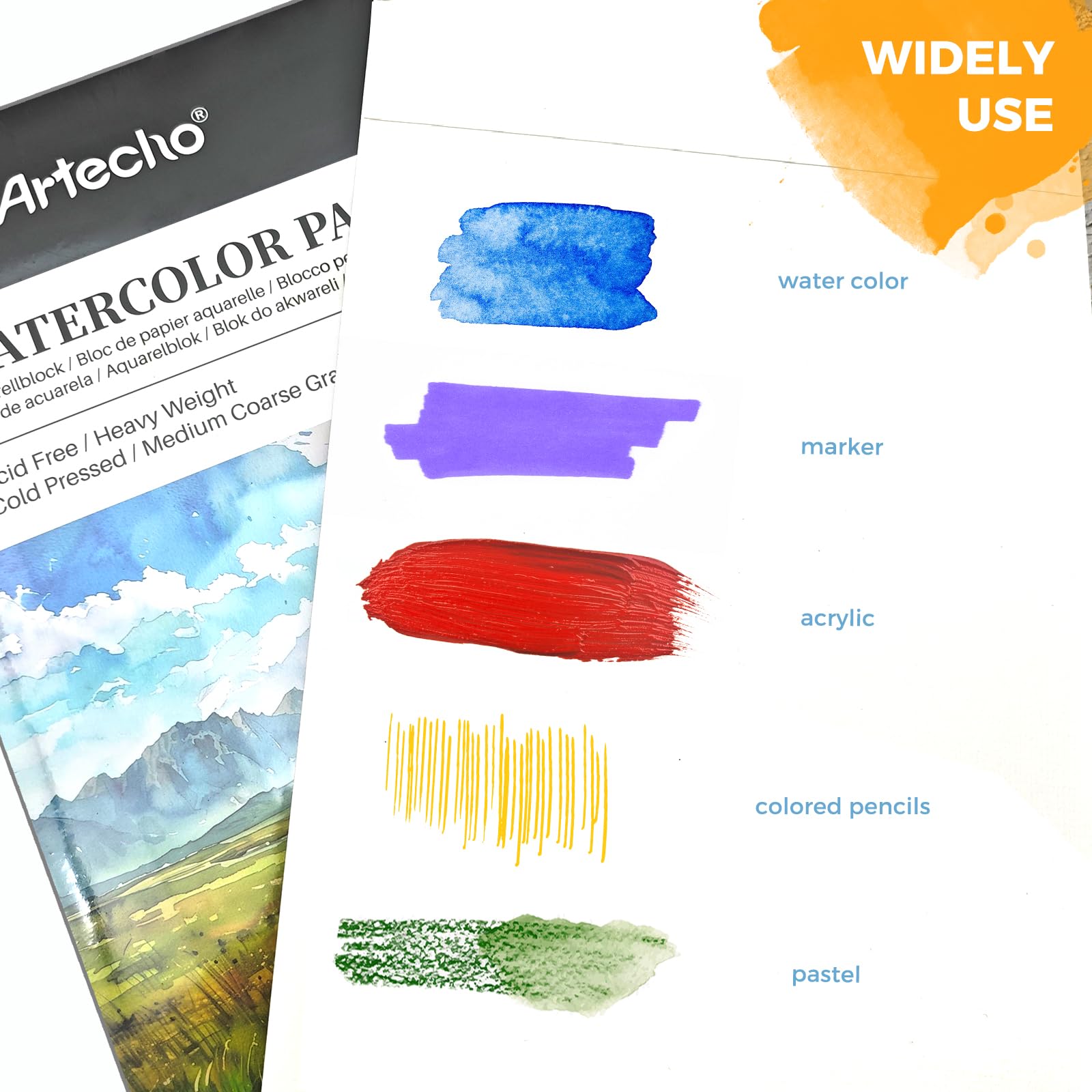 Watercolor Paper Pad with Brush & Pencil, A4, 40 Sheets (300gsm)