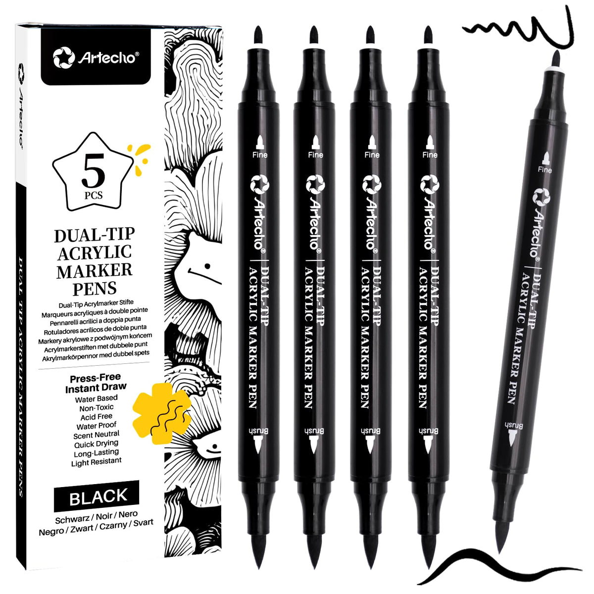 Dual-Tip Acrylic Paint Marker #Size_5 PCS Black - ATO-SM0521