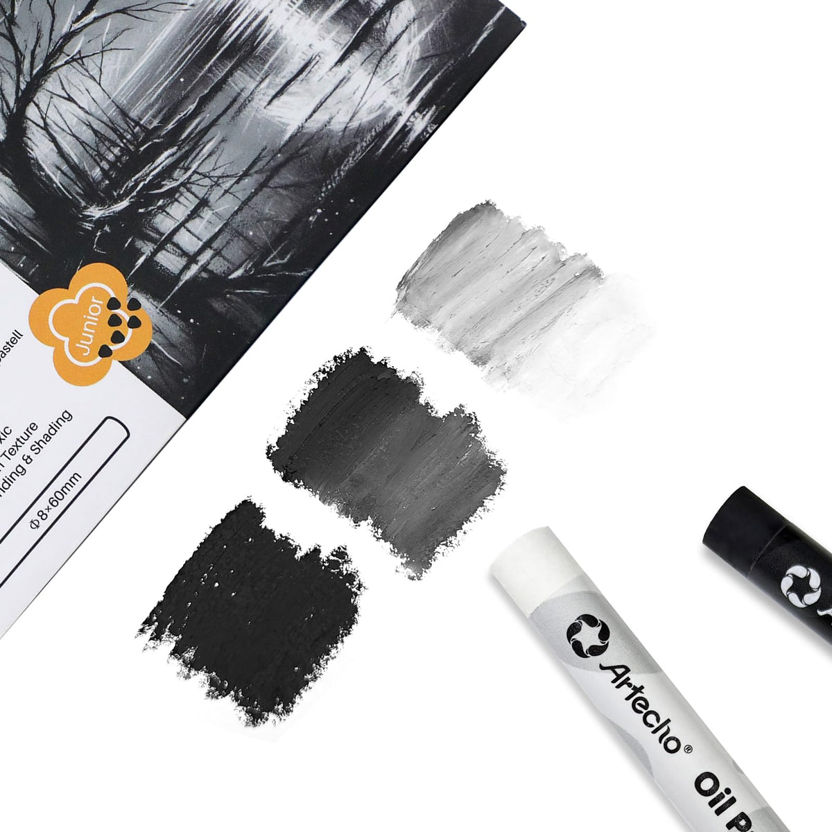 Artecho Oil Pastels Set of 12 PCS, 6 White and 6 Black (8 x 60 mm)