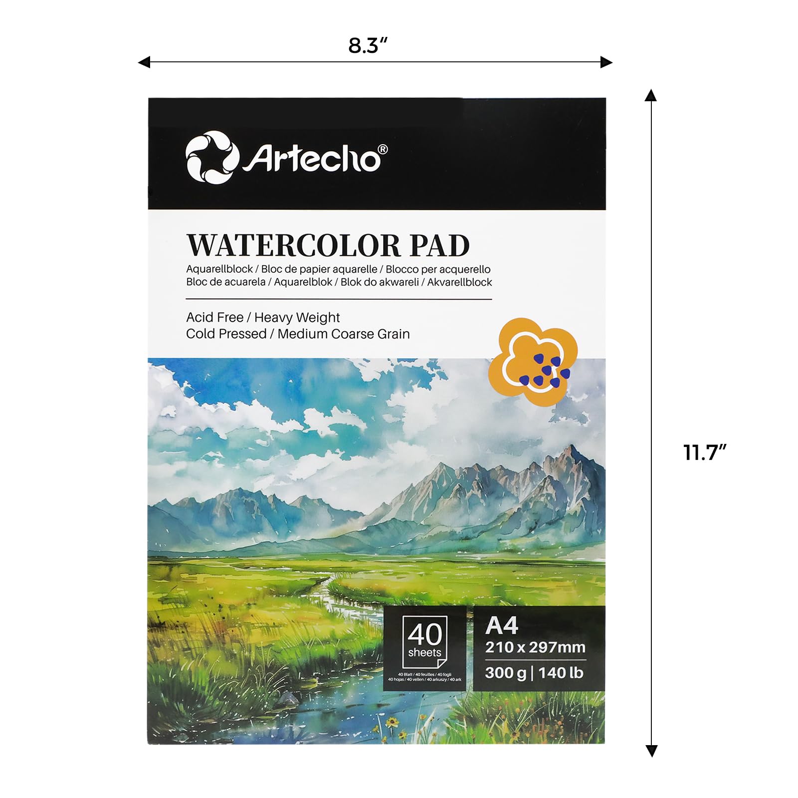 Watercolor Paper Pad with Brush & Pencil, A4, 40 Sheets (300gsm)